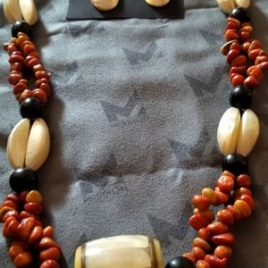 Hand Made  Capiz Shell Necklace Set colors white,black and multi orenge brown